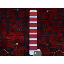 Load image into Gallery viewer, 3&#39;10&quot;x5&#39;9&quot; Saturated Red with Pop of Navy Blue Afghan Khamyab Hand Knotted Denser Weave with Shiny Wool Oriental Rug FWR408420