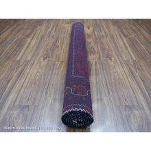Load image into Gallery viewer, 3&#39;10&quot;x5&#39;9&quot; Saturated Red with Pop of Navy Blue Afghan Khamyab Hand Knotted Denser Weave with Shiny Wool Oriental Rug FWR408420