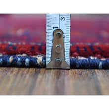 Load image into Gallery viewer, 3&#39;10&quot;x5&#39;9&quot; Saturated Red with Pop of Navy Blue Afghan Khamyab Hand Knotted Denser Weave with Shiny Wool Oriental Rug FWR408420