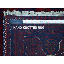Load image into Gallery viewer, 3&#39;10&quot;x5&#39;9&quot; Saturated Red with Pop of Navy Blue Afghan Khamyab Hand Knotted Denser Weave with Shiny Wool Oriental Rug FWR408420