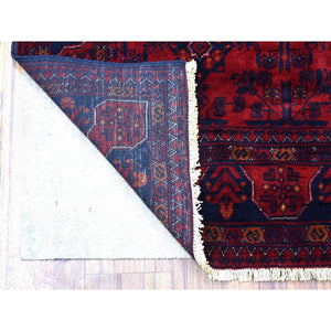 3'4"x5' Afghan Khamyab with Geometric Medallions Design Hand Knotted Deep and Saturated Red Denser Weave with Shiny Wool Oriental Rug FWR408534