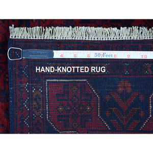 3'4"x5' Afghan Khamyab with Geometric Medallions Design Hand Knotted Deep and Saturated Red Denser Weave with Shiny Wool Oriental Rug FWR408534
