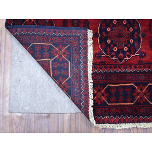 3'4"x5'1" Deep and Saturated Red Afghan Khamyab with Vegetable Dyes Hand Knotted Denser Weave with Shiny Wool Oriental Rug FWR408540