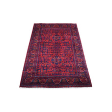 Load image into Gallery viewer, 3&#39;3&quot;x5&#39; Afghan Khamyab with Tribal Medallions Design Denser Weave with Shiny Wool Hand Knotted Deep and Saturated Red Oriental Rug FWR408552