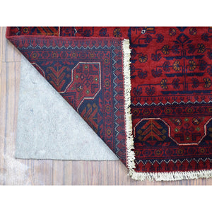 3'3"x5' Afghan Khamyab with Tribal Medallions Design Denser Weave with Shiny Wool Hand Knotted Deep and Saturated Red Oriental Rug FWR408552