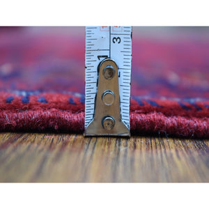 3'3"x5' Afghan Khamyab with Tribal Medallions Design Denser Weave with Shiny Wool Hand Knotted Deep and Saturated Red Oriental Rug FWR408552