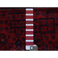 Load image into Gallery viewer, 3&#39;4&quot;x4&#39;9&quot; Hand Knotted Deep and Saturated Red Afghan Khamyab with Double Medallions Design Denser Weave with Shiny Wool Oriental Rug FWR408570