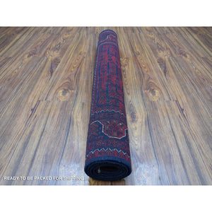 3'4"x4'9" Hand Knotted Deep and Saturated Red Afghan Khamyab with Double Medallions Design Denser Weave with Shiny Wool Oriental Rug FWR408570