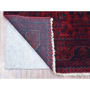 3'3"x5' Deep and Saturated Red Afghan Khamyab with Vegetable Dyes Denser Weave with Shiny Wool Hand Knotted Oriental Rug FWR408576
