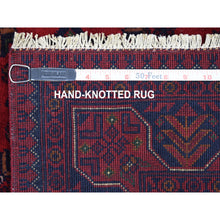 Load image into Gallery viewer, 3&#39;4&quot;x4&#39;9&quot; Afghan Khamyab with Double Medallions Design Denser Weave with Shiny Wool Deep and Saturated Red Hand Knotted Oriental Rug FWR408588