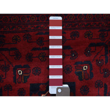 Load image into Gallery viewer, 3&#39;3&quot;x4&#39;10&quot; Afghan Khamyab with Double Medallions Design Denser Weave with Shiny Wool Hand Knotted Deep and Saturated Red Oriental Rug FWR408594
