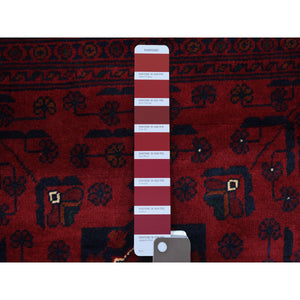 3'3"x4'10" Afghan Khamyab with Double Medallions Design Denser Weave with Shiny Wool Hand Knotted Deep and Saturated Red Oriental Rug FWR408594