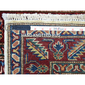 2'1"x3' Tribal Design Super Kazak Extra Soft Wool Ivory with Pop of Color Hand Knotted Oriental Mat Rug FWR408816