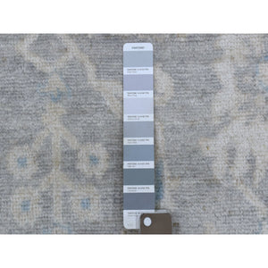 6'x9'2" Faded Gray Angora Oushak with All Over Design Hand Knotted Extra Soft Wool Oriental Rug FWR408852