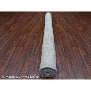 6'x9'2" Faded Gray Angora Oushak with All Over Design Hand Knotted Extra Soft Wool Oriental Rug FWR408852