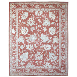 11'9"x14'9" Angora Oushak with Floral All Over Design Hand Knotted Brick Red Soft Afghan Wool Oriental Oversized Rug FWR408870