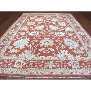 11'9"x14'9" Angora Oushak with Floral All Over Design Hand Knotted Brick Red Soft Afghan Wool Oriental Oversized Rug FWR408870