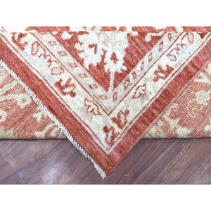 11'9"x14'9" Angora Oushak with Floral All Over Design Hand Knotted Brick Red Soft Afghan Wool Oriental Oversized Rug FWR408870