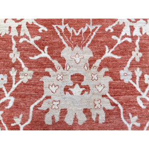 11'9"x14'9" Angora Oushak with Floral All Over Design Hand Knotted Brick Red Soft Afghan Wool Oriental Oversized Rug FWR408870