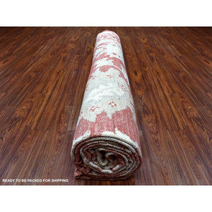 11'9"x14'9" Angora Oushak with Floral All Over Design Hand Knotted Brick Red Soft Afghan Wool Oriental Oversized Rug FWR408870