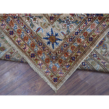Load image into Gallery viewer, 9&#39;x11&#39;9&quot; Hand Knotted Beige Super Kazak with Geometric Design Extra Soft Wool Oriental Rug FWR408924