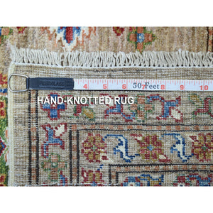9'x11'9" Hand Knotted Beige Super Kazak with Geometric Design Extra Soft Wool Oriental Rug FWR408924