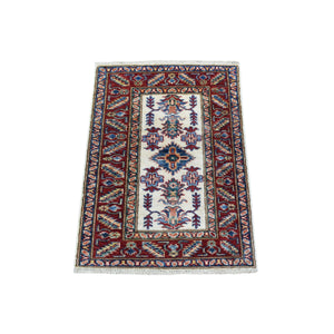 2'x2'10" Ivory Super Kazak Tribal and Floral Design Extra Soft Wool Hand Knotted Mat Oriental Rug FWR409212