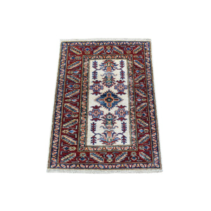 2'x2'10" Ivory Super Kazak Tribal and Floral Design Extra Soft Wool Hand Knotted Mat Oriental Rug FWR409212