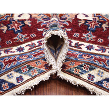 Load image into Gallery viewer, 9&#39;1&quot;x12&#39;4&quot; Ivory with a Dark Red Border Super Kazak with Colorful Repetitive Medallions Afghan Shiny Wool Hand Knotted Oriental Rug FWR409344