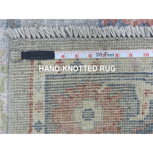3'2"x10' Angora Oushak with Geometric Design Hand Knotted Gray Soft Organic Wool Oriental Runner Rug FWR409884