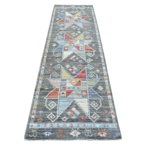 2'8"x9'7" Village Inspired Anatolian Colorful Star Design Soft Afghan Wool Hand Knotted Oriental Runner Rug FWR410022