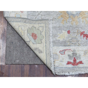3'x13'5" Extra Soft Wool Gray Angora Oushak with Pop of Red and Yellow Hand Knotted Oriental Wide Runner Rug FWR410376