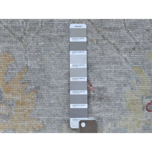 3'x13'5" Extra Soft Wool Gray Angora Oushak with Pop of Red and Yellow Hand Knotted Oriental Wide Runner Rug FWR410376