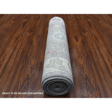 Load image into Gallery viewer, 3&#39;x13&#39;5&quot; Extra Soft Wool Gray Angora Oushak with Pop of Red and Yellow Hand Knotted Oriental Wide Runner Rug FWR410376