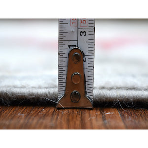 3'x13'5" Extra Soft Wool Gray Angora Oushak with Pop of Red and Yellow Hand Knotted Oriental Wide Runner Rug FWR410376