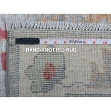Load image into Gallery viewer, 3&#39;x13&#39;5&quot; Extra Soft Wool Gray Angora Oushak with Pop of Red and Yellow Hand Knotted Oriental Wide Runner Rug FWR410376