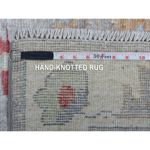3'x13'5" Extra Soft Wool Gray Angora Oushak with Pop of Red and Yellow Hand Knotted Oriental Wide Runner Rug FWR410376