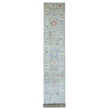 Load image into Gallery viewer, 2&#39;7&quot;x17&#39;5&quot; Hand Knotted Angora Oushak with Colorful Motifs Gray Extra Soft Wool Oriental XL Runner Rug FWR410430
