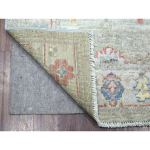 2'7"x17'5" Hand Knotted Angora Oushak with Colorful Motifs Gray Extra Soft Wool Oriental XL Runner Rug FWR410430