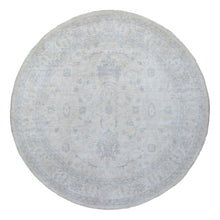 Load image into Gallery viewer, 10&#39;x10&#39; White Wash Peshawar with Obscure Design Pure Wool Hand Knotted Ivory Oriental Round Rug FWR410748