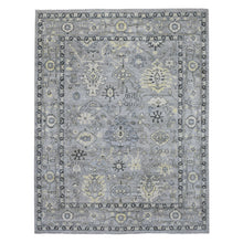 Load image into Gallery viewer, 8&#39;x9&#39;9&quot; Light Gray Angora Oushak with Tribal Design Extra Soft Wool Hand Knotted Oriental Rug FWR410850