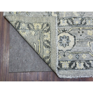 8'x9'9" Light Gray Angora Oushak with Tribal Design Extra Soft Wool Hand Knotted Oriental Rug FWR410850