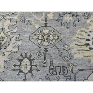 8'x9'9" Light Gray Angora Oushak with Tribal Design Extra Soft Wool Hand Knotted Oriental Rug FWR410850