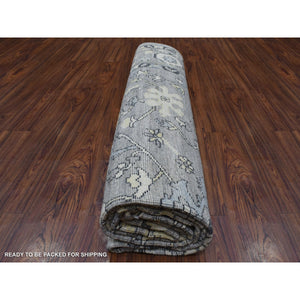 8'x9'9" Light Gray Angora Oushak with Tribal Design Extra Soft Wool Hand Knotted Oriental Rug FWR410850