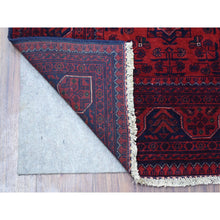 Load image into Gallery viewer, 4&#39;2&quot;x6&#39;6&quot; Deep and Saturated Red Afghan Khamyab with Geometric Design Denser Weave with Shiny Wool Hand Knotted Oriental Rug FWR411336
