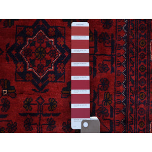 4'2"x6'6" Deep and Saturated Red Afghan Khamyab with Geometric Design Denser Weave with Shiny Wool Hand Knotted Oriental Rug FWR411336