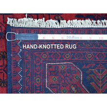 Load image into Gallery viewer, 4&#39;2&quot;x6&#39;6&quot; Deep and Saturated Red Afghan Khamyab with Geometric Design Denser Weave with Shiny Wool Hand Knotted Oriental Rug FWR411336