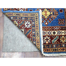 Load image into Gallery viewer, 2&#39;10&quot;x37&#39;2&quot; Super Kazak with Tribal Medallions Design Hand Knotted Soft Organic Wool Faded Blue Oriental XL Runner Rug FWR411600