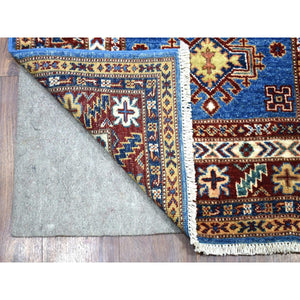 2'10"x37'2" Super Kazak with Tribal Medallions Design Hand Knotted Soft Organic Wool Faded Blue Oriental XL Runner Rug FWR411600