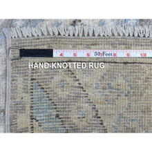 Load image into Gallery viewer, 4&#39;x11&#39;7&quot; Gray with Pop of Blue Anatolian Village Inspired Geometric Design Hand Knotted Organic Wool Oriental Wide Runner Rug FWR411624